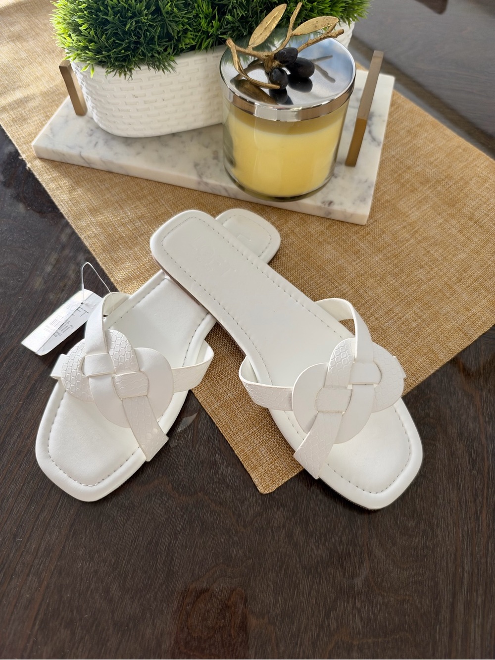LOFT White Woven Knot Slide Sandals